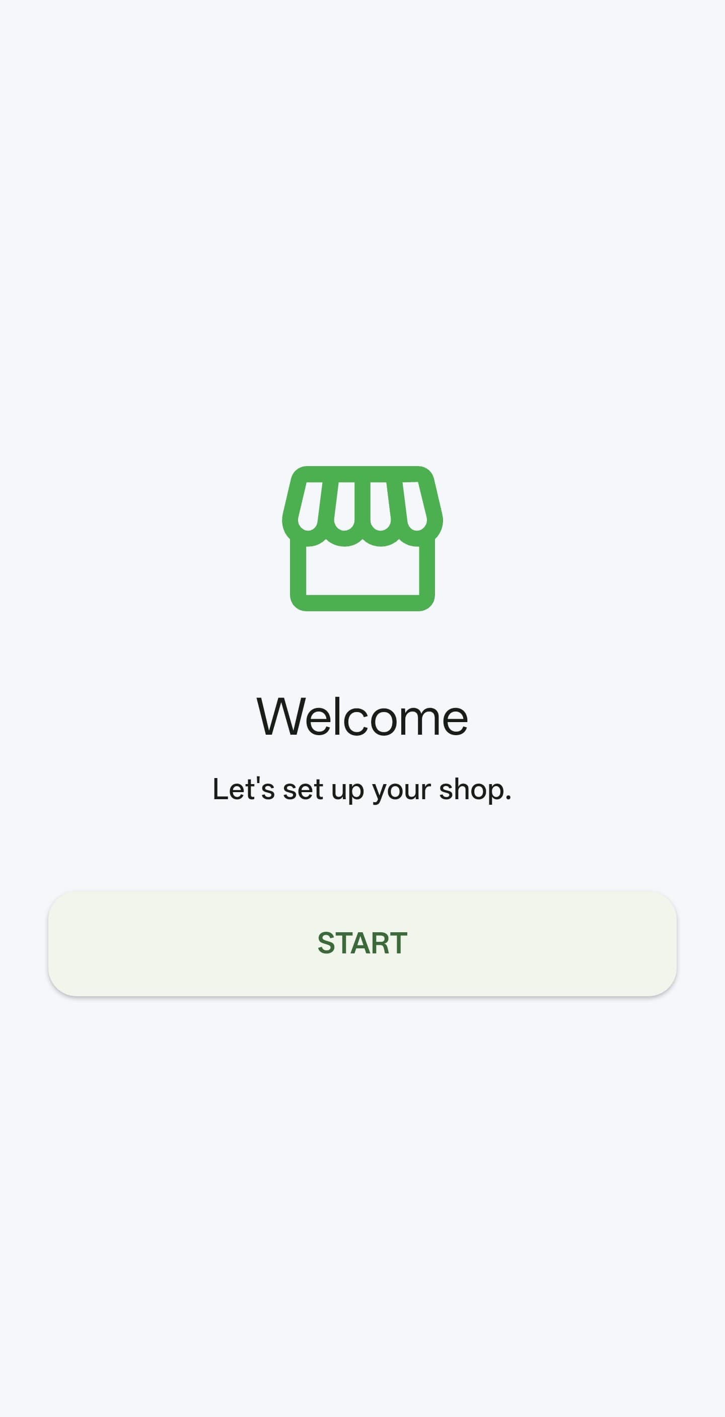 The Welcome screen shown when setting up a new shop